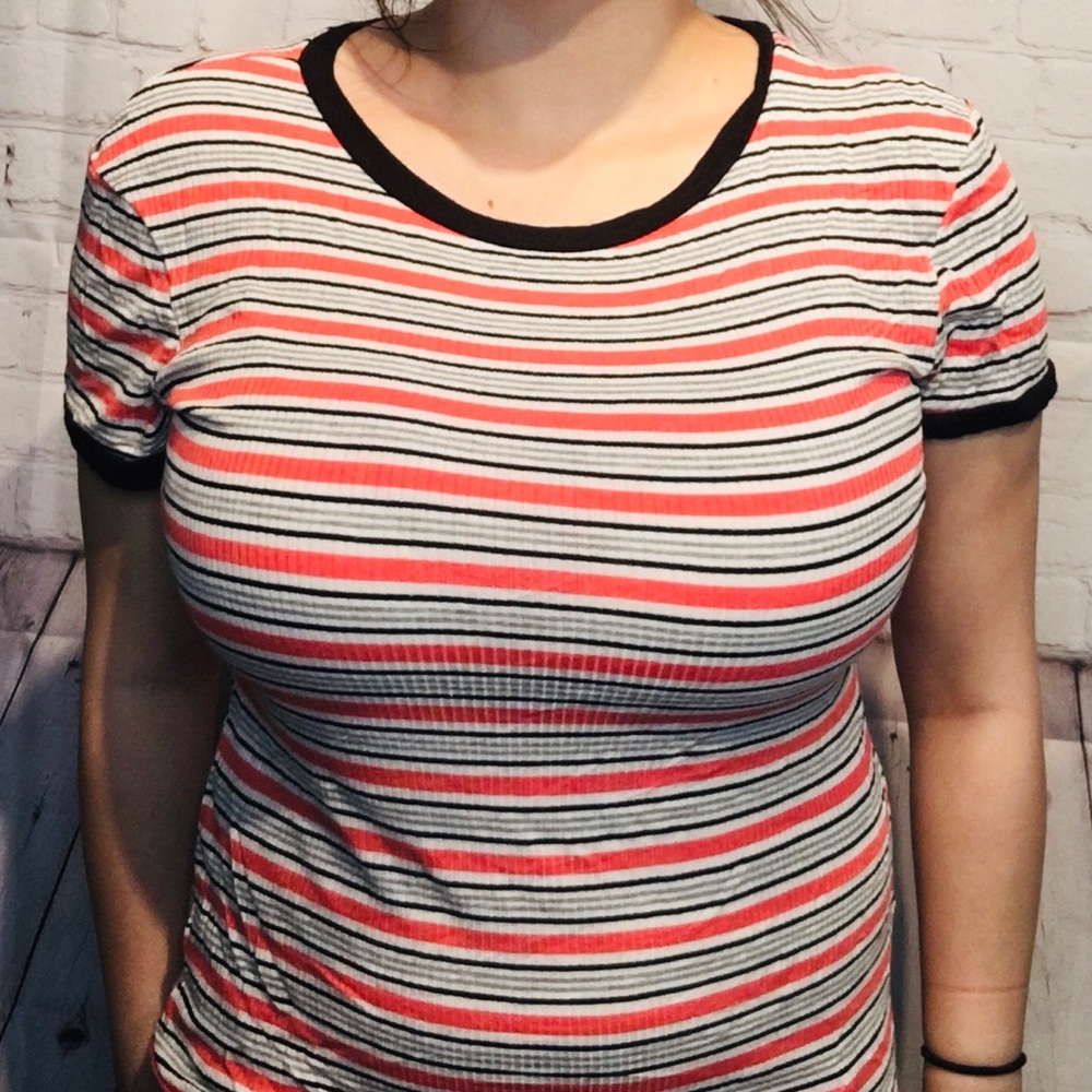 Coral and silver striped shirt